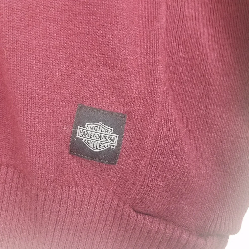 Harley Davidson Quarter Zip Sweater Mens XL Burgundy Excellent Cotton Wool Logo